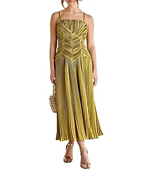 Coast Pleated Peplum Strappy Satin Dress