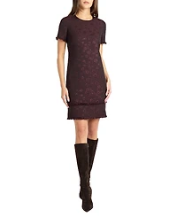 Santorelli Melania Tonal Jacquard Short Sleeve Shift Dress