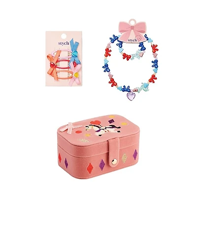 Stych Unicorn Jewelery Box & Accessories Gift Set (Necklace and Hair Clips) - 7 pieces