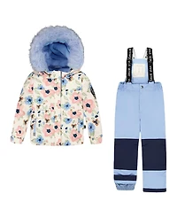 Deux par Deux Girls' Two-Piece Discover Snowsuit with Floral Printed Jacket - Little Kid, Big Kid