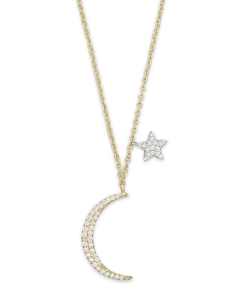 Diamond Moon Necklace in 14K Yelliow Gold, .22 tcw, 16"