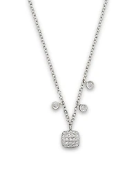 14K White Gold Square Pavé Diamond Disc Necklace, 16"