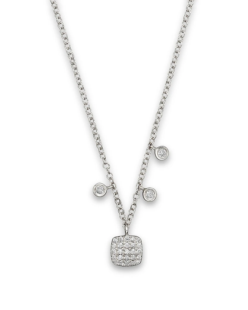 Meira T 14K White Gold Square Pave Diamond Disc Necklace, 16