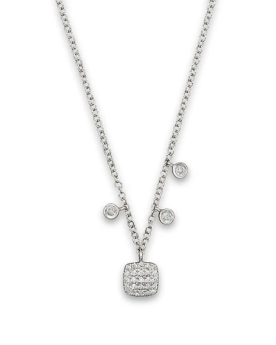 Meira T 14K White Gold Square Pave Diamond Disc Necklace, 16