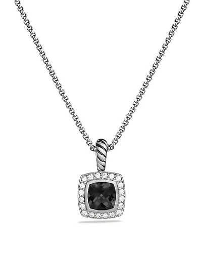 Petite Albion® Pendant Necklace in Sterling Silver with Black Onyx and Diamonds, 7mm