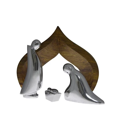 Nambé Nativity Holy Family with Wooden Creche