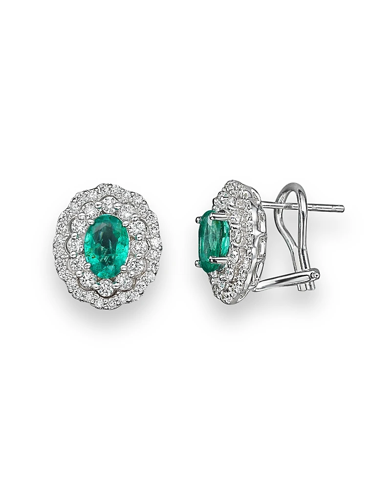 Emerald and Diamond Oval Stud Earrings