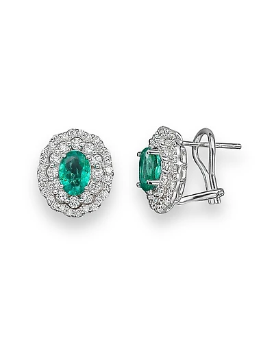 Emerald and Diamond Oval Stud Earrings