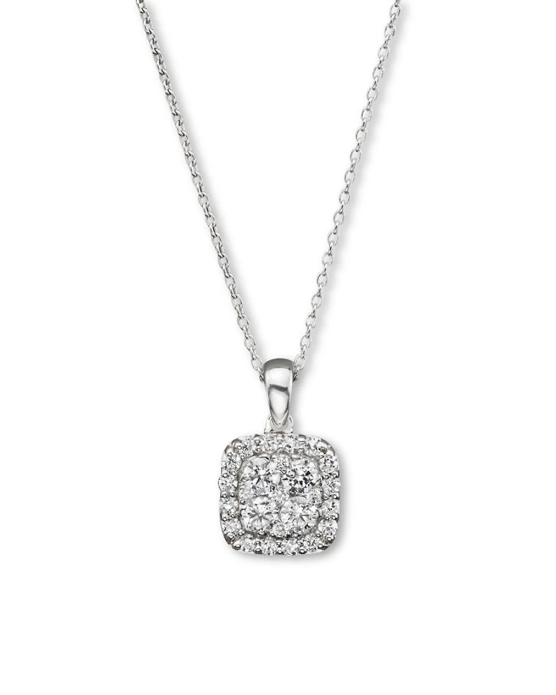 Diamond Cluster Pendant Necklace in 14K White Gold, 0.50 tcw