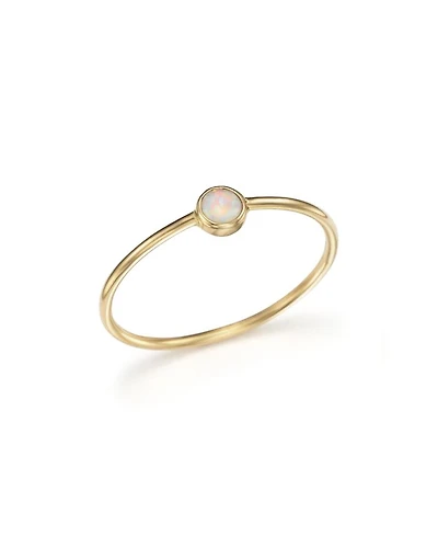 14K Gold Thin Ring with a Bezel Set Round Opal