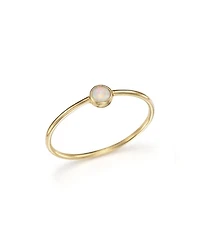14K Gold Thin Ring with a Bezel Set Round Opal