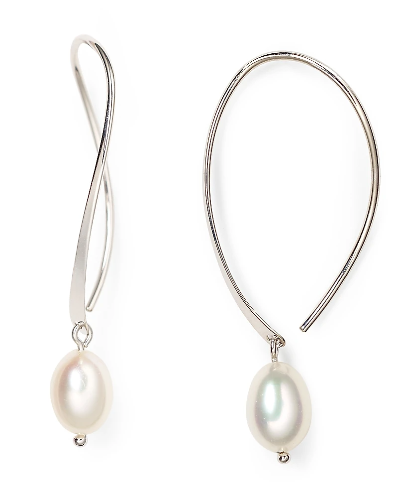 Sterling Silver and Cultured Freshwater Pearl Sweep Drop Earrings, 5mm