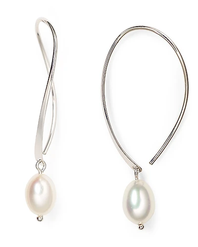 Sterling Silver and Cultured Freshwater Pearl Sweep Drop Earrings, 5mm