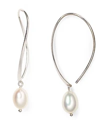 Sterling Silver and Cultured Freshwater Pearl Sweep Drop Earrings, 5mm