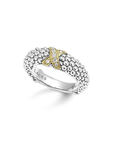 Lagos 18K Gold & Sterling Silver Embrace Collection Diamond Caviar Ring