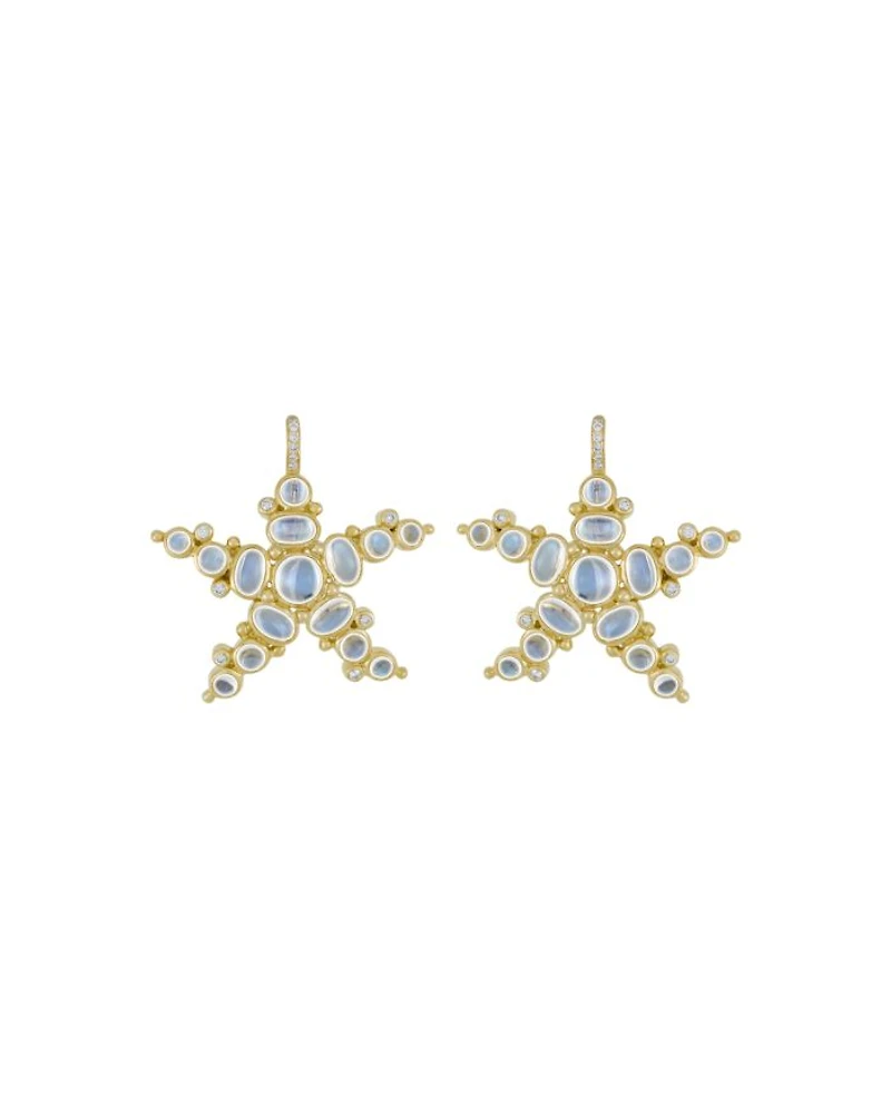 Temple St. Clair 18K Yellow Gold Sea Star Earrings with Royal Blue Moonstone and Diamonds