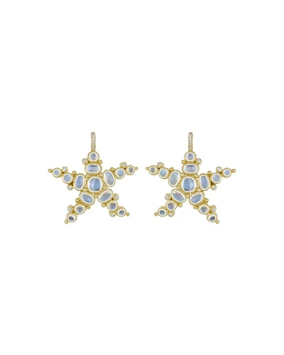 Temple St. Clair 18K Yellow Gold Sea Star Earrings with Royal Blue Moonstone and Diamonds