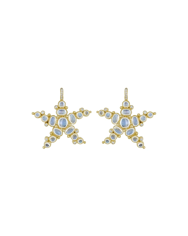 Temple St. Clair 18K Yellow Gold Sea Star Earrings with Royal Blue Moonstone and Diamonds, .17 tcw