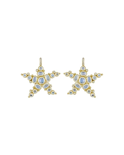 Temple St. Clair 18K Yellow Gold Sea Star Earrings with Royal Blue Moonstone and Diamonds, .17 tcw