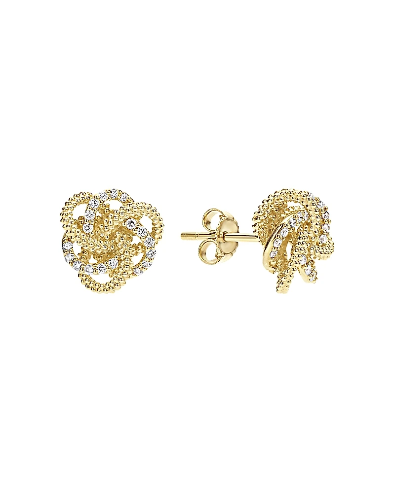 Lagos 18K Yellow Gold Love Knot Stud Earrings with Diamonds