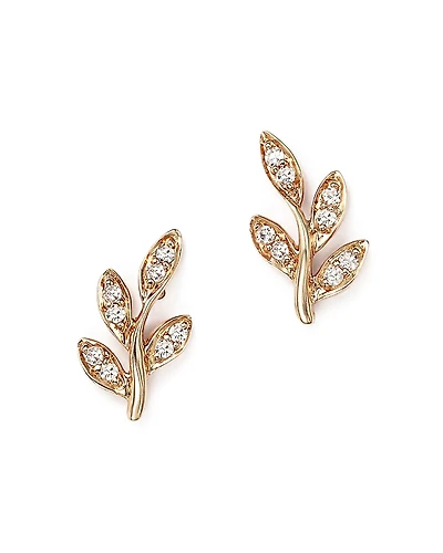 Diamond Leaf Stud Earrings