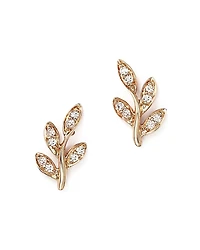Diamond Leaf Stud Earrings