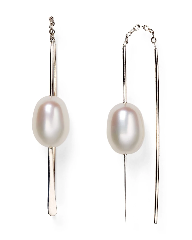 Sterling Silver and Cultured Freshwater Pearl Threader Earrings, 9mm