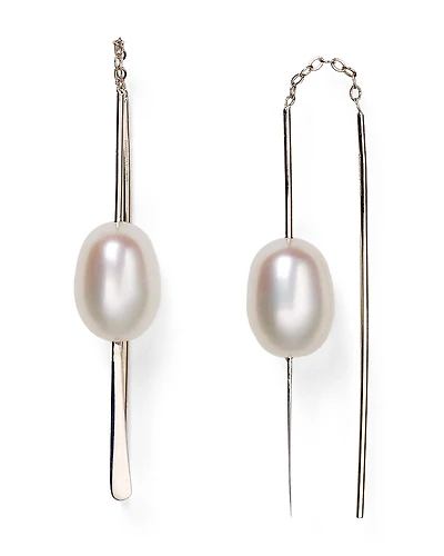 Sterling Silver and Cultured Freshwater Pearl Threader Earrings, 9mm
