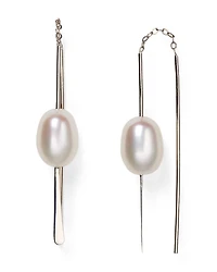 Sterling Silver and Cultured Freshwater Pearl Threader Earrings, 9mm