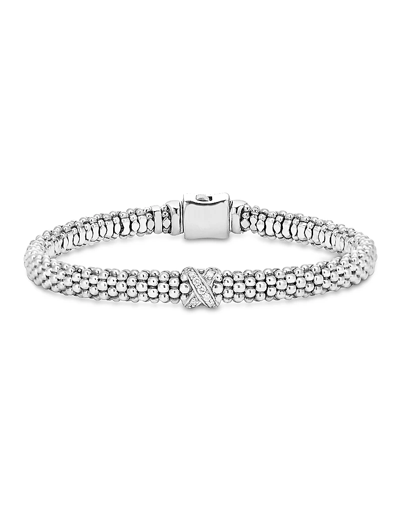 Lagos Sterling Silver Embrace Collection Rope Bracelet with Diamonds
