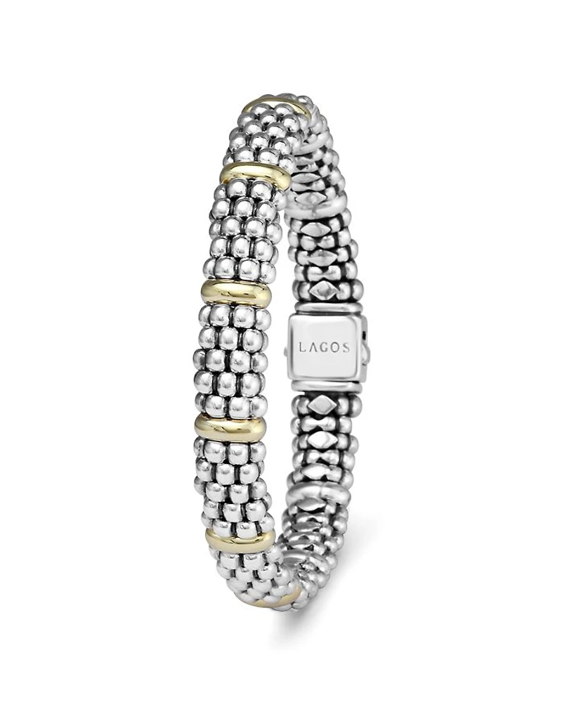 Sterling Silver & 18K Yellow Gold Caviar Beaded Oval Bracelet