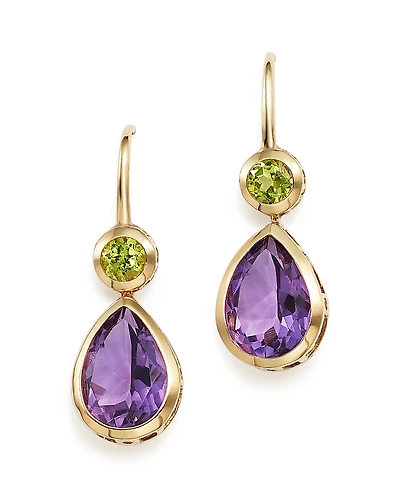 Amethyst and Peridot Drop Earrings