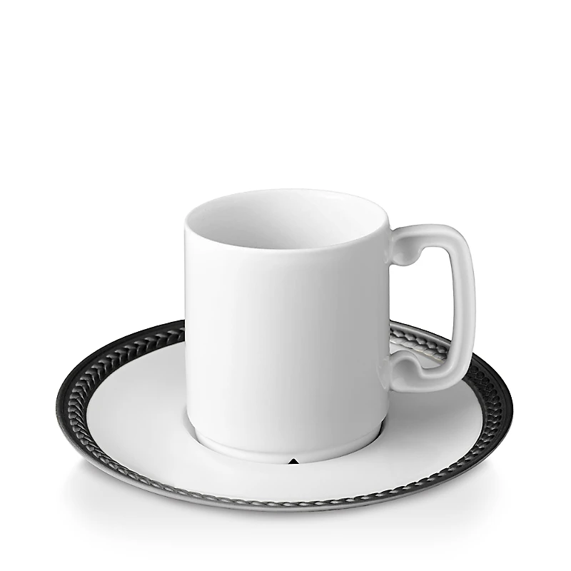 L'Objet Soie Tressee Black Espresso Cup and Saucer