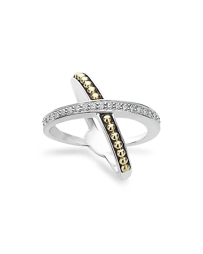 Lagos 18K Gold and Sterling Silver X Ring with Diamonds