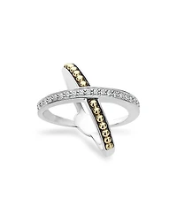 Lagos 18K Gold and Sterling Silver X Ring with Diamonds