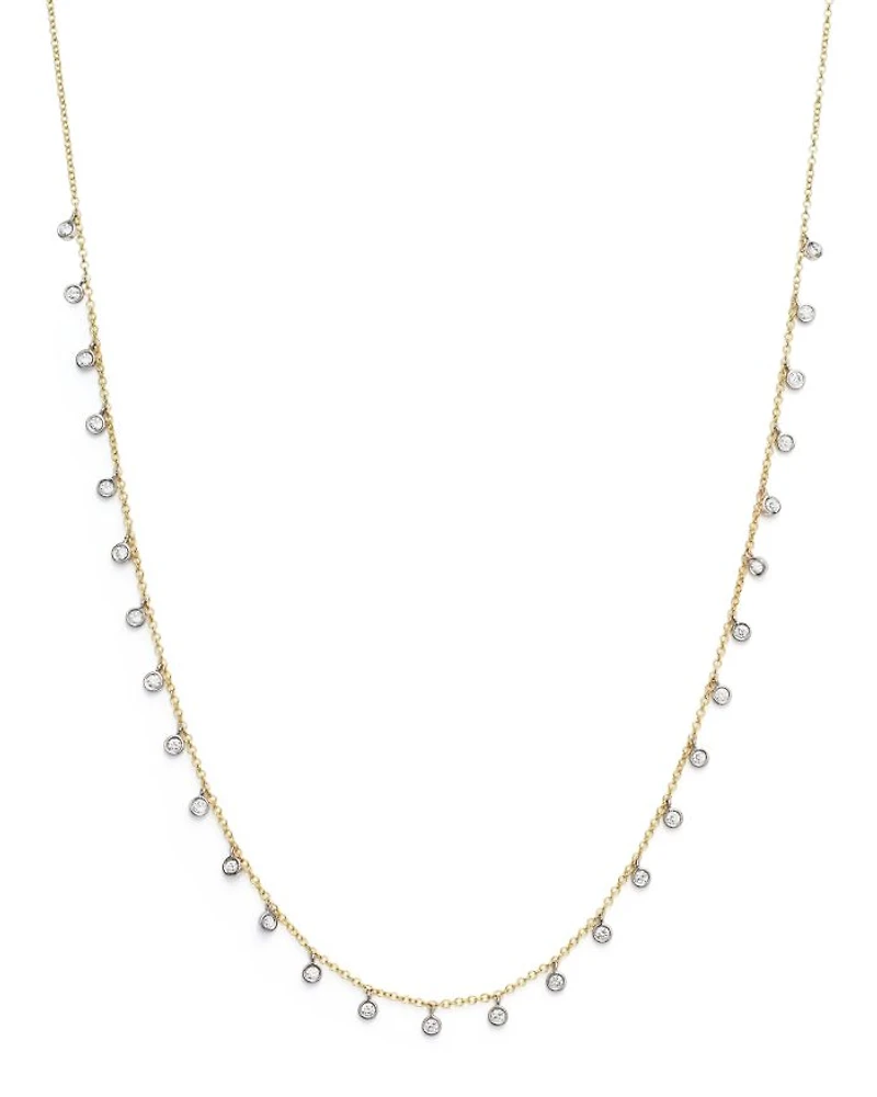 14K White and Yellow Gold Diamond Bezel Dangle Necklace, 15"