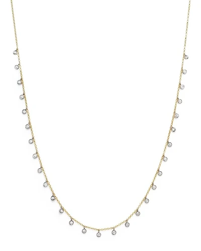 14K White and Yellow Gold Diamond Bezel Dangle Necklace, 15"