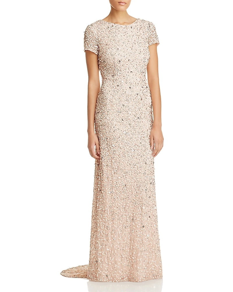 Adrianna Papell Sequined Cap Sleeve Gown
