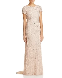 Adrianna Papell Sequined Cap Sleeve Gown