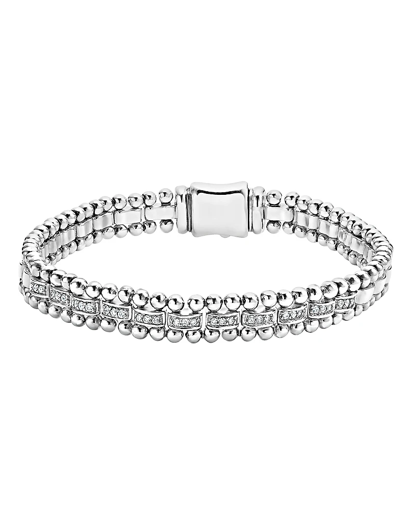 Lagos Sterling Silver Caviar Spark Diamond Link Bracelet