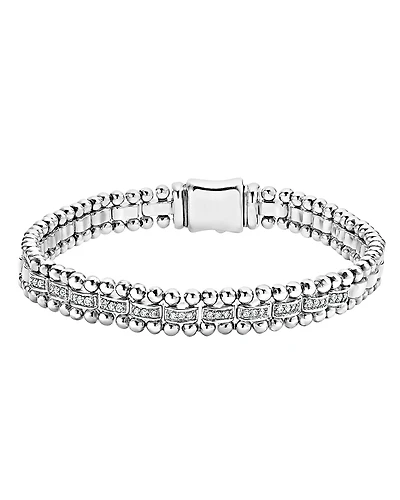 Lagos Sterling Silver Caviar Spark Diamond Link Bracelet