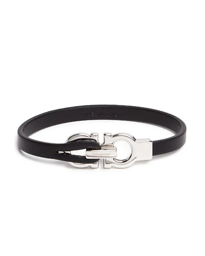 Men's Double Gancini Leather Bracelet