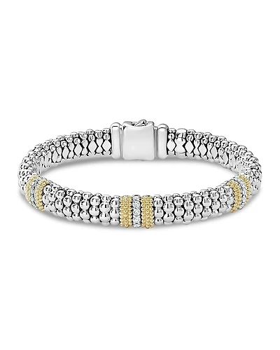 Lagos 18K Gold & Sterling Silver Diamond Lux Three Station Bracelet