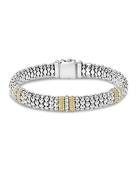 Lagos 18K Gold & Sterling Silver Diamond Lux Three Station Bracelet