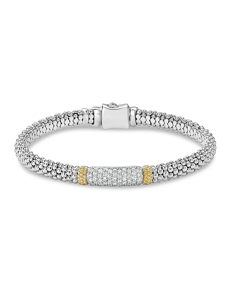 Lagos 18K Gold & Sterling Silver Diamond Lux Pave Station Bracelet