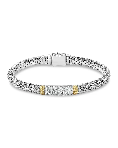 Lagos 18K Gold & Sterling Silver Diamond Lux Pave Station Bracelet