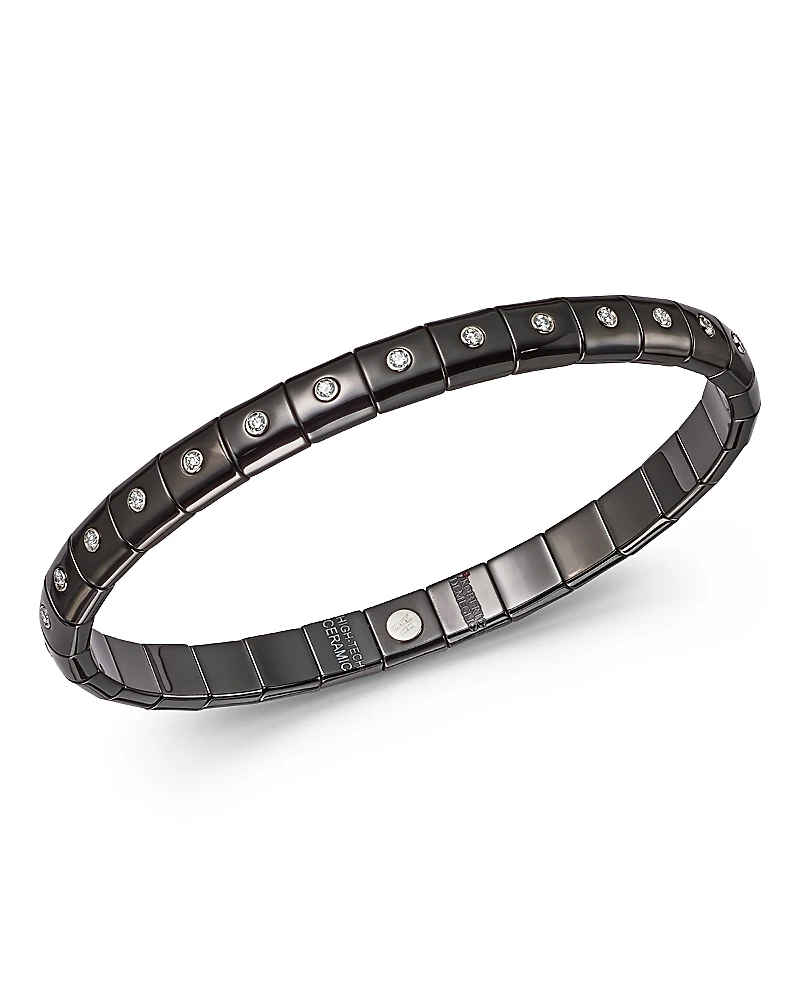 Roberto Demeglio 18K White Gold & Black Ceramic Pura Stretch Bracelet with Diamond Bezels
