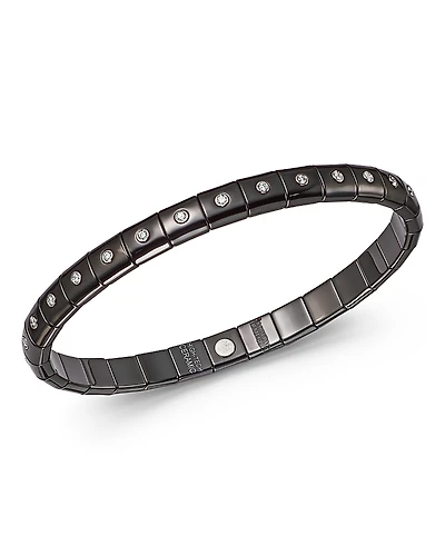 Roberto Demeglio 18K White Gold & Black Ceramic Pura Stretch Bracelet with Diamond Bezels