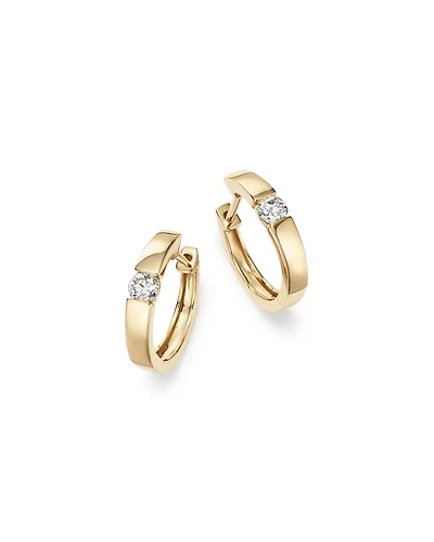 Diamond Small Hoop Earrings in 14K Yellow Gold, 0.25 tcw