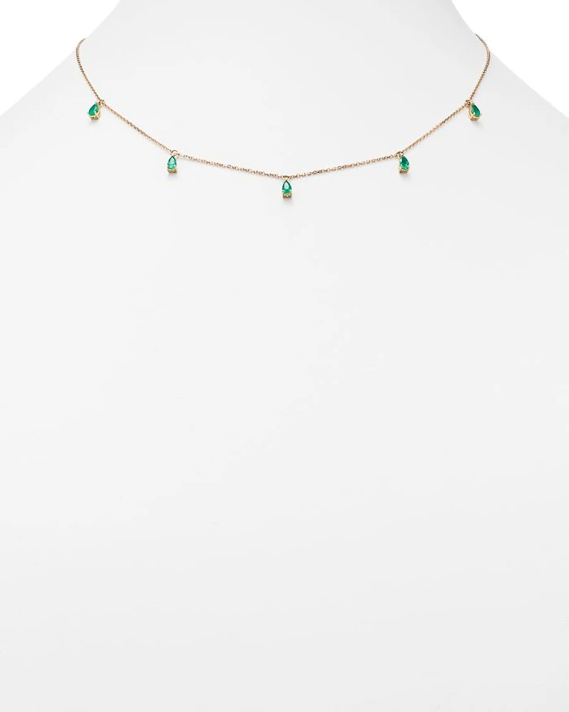 Emerald Teardrop Charm Necklace in 14K Yellow Gold, 17"